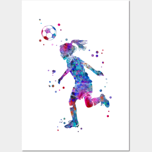 Soccer Player Little Girl Heading the Ball Posters and Art